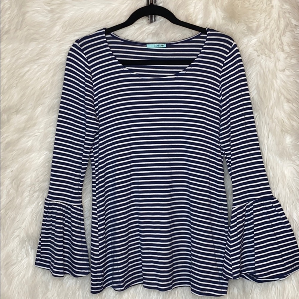 NWOT P.S. KATE STRIPPED RUFFLED BELL SLEEVE SHIRT